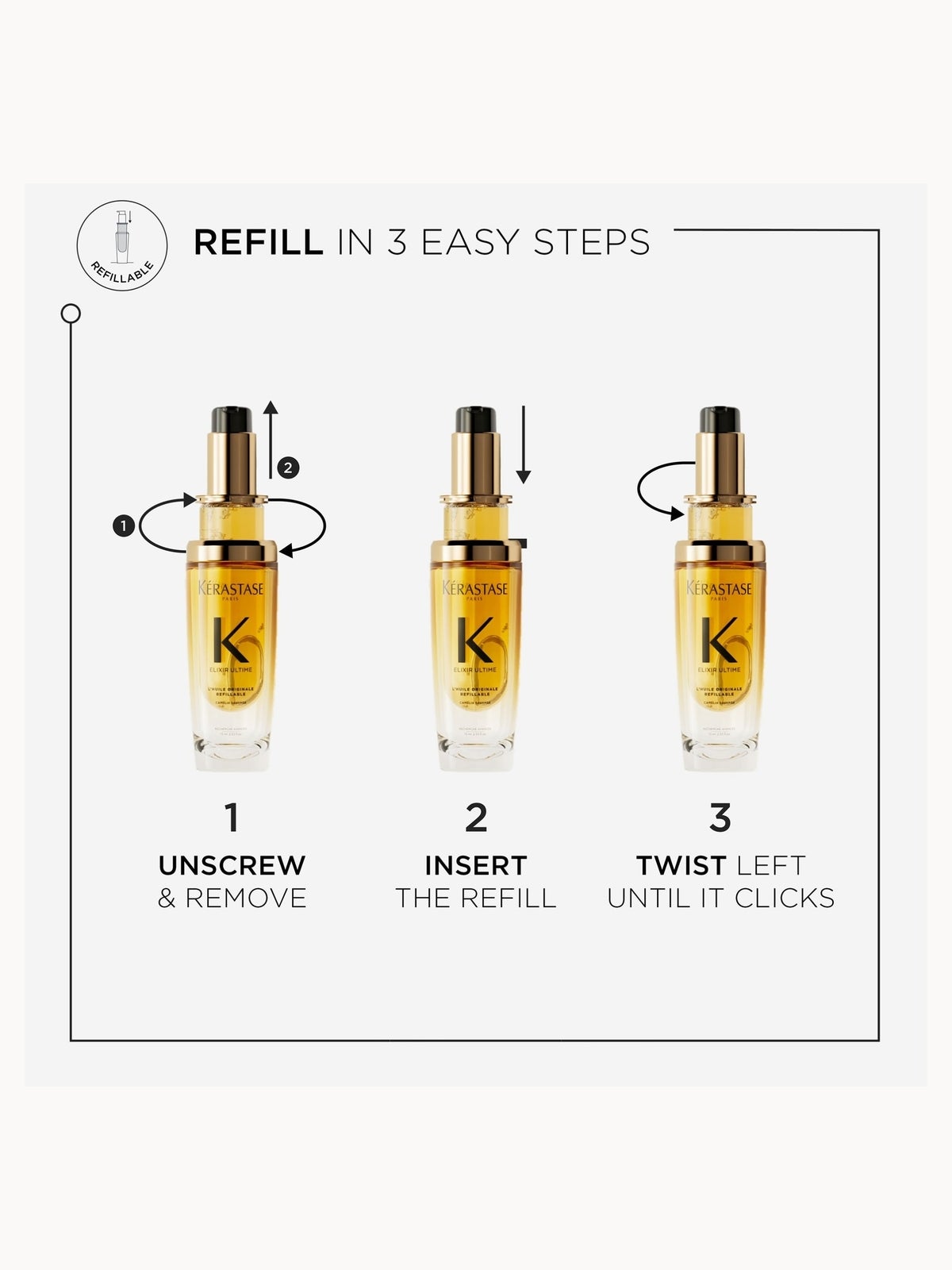 Kérastase Elixir Ultime L'Huile Originale Hair Oil 75ml and Elixir Ultime Hair Oil 30ml Travel Size Duo for All Hair Types 3