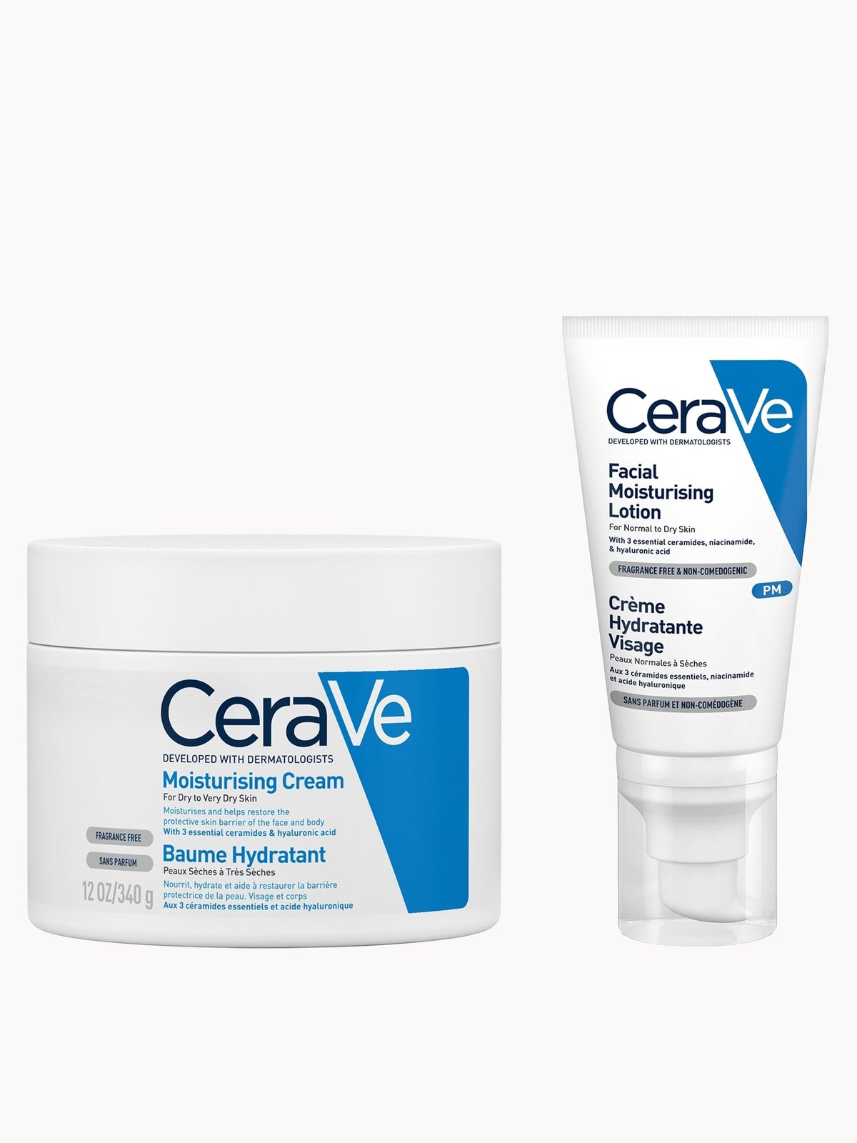 CeraVe Evening Moisturising Routine for Dry Skin, Body and Face Moisturiser with Hyaluronic Acid