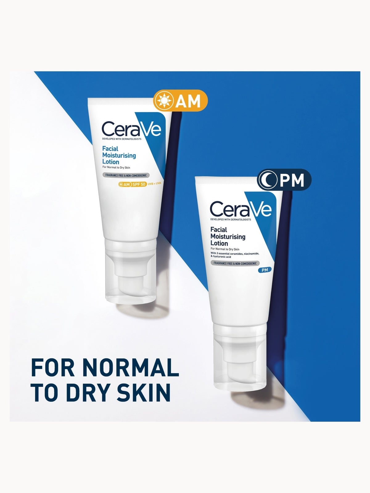 CeraVe Day & Night Facial Moisturising Duo for Dry Skin with SPF 50 and Niacinamide 3