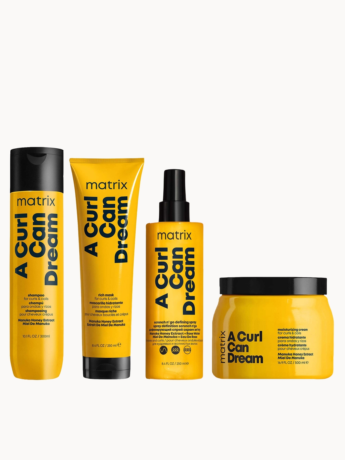 Matrix A Curl Can Dream Shampoo Hair Mask Moisturising Cream and Scrunch ‘N’ Go Defining Spray for Wavy and Curly Hair