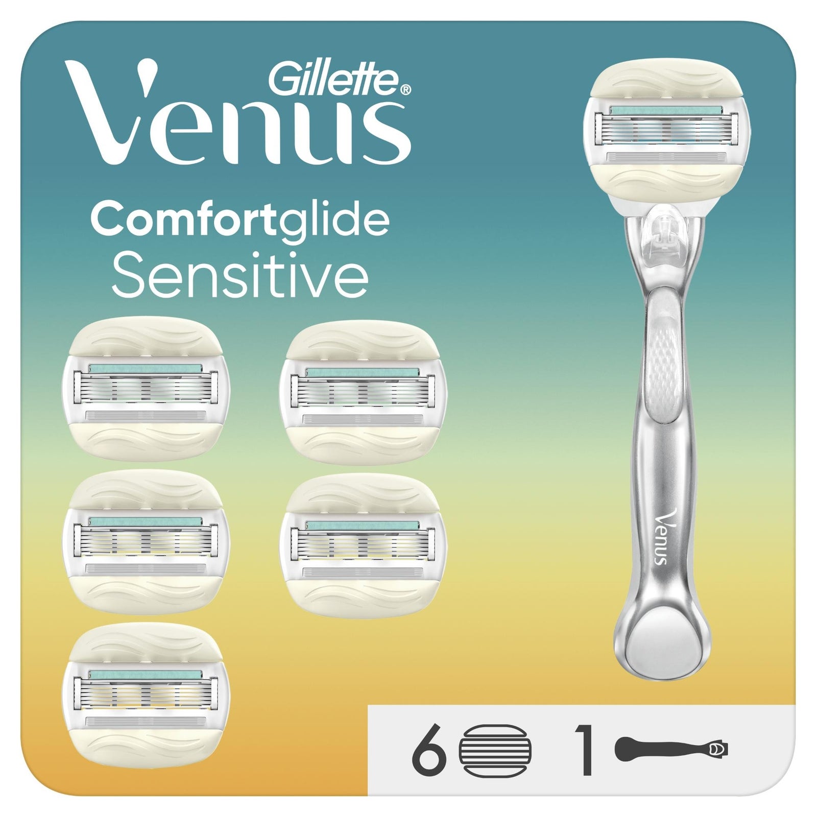 Gillette Venus ComfortGlide 5 Sensitive  Razor + 6 Razor Blade Refills