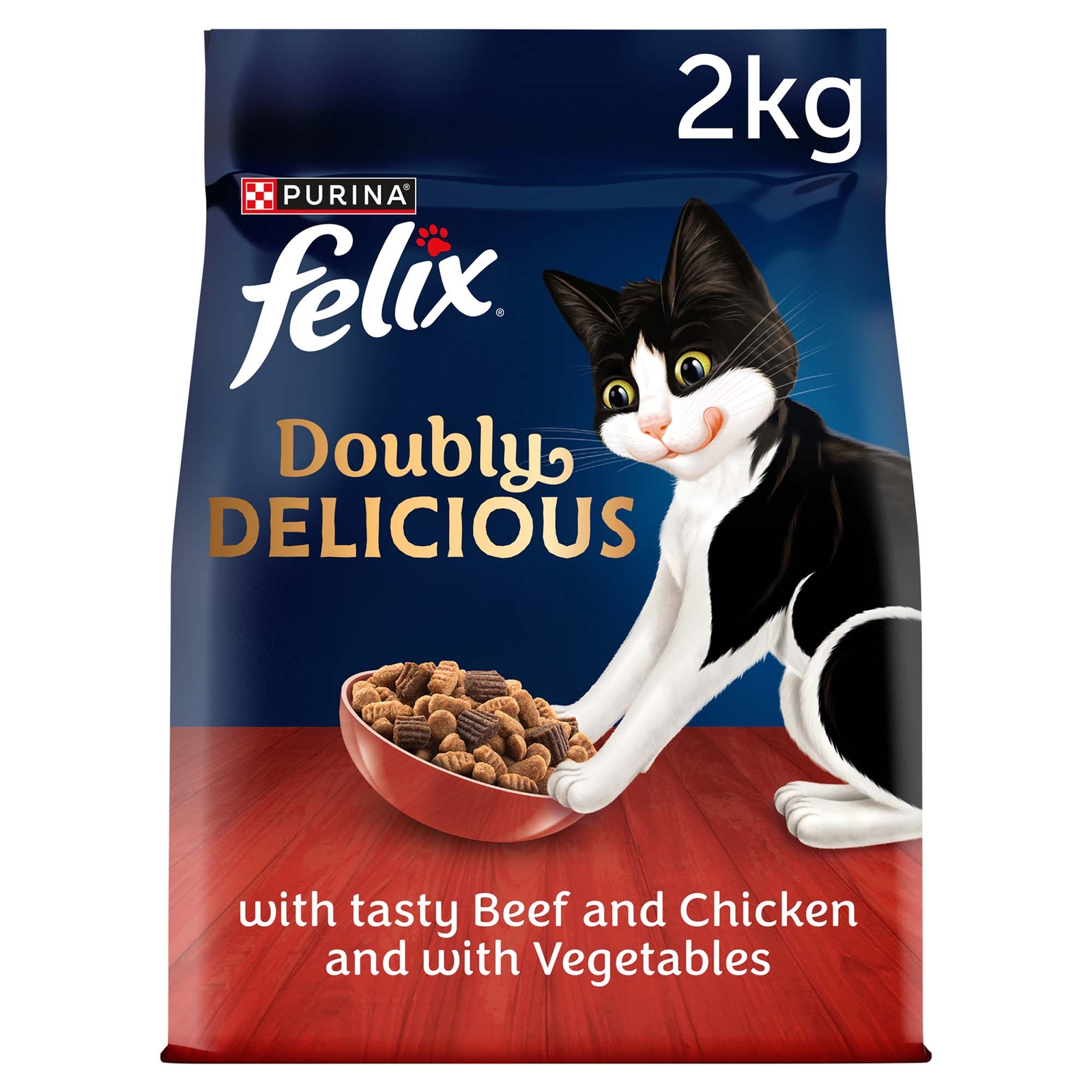 Image of Felix Doubly Delicious Beef, Chicken & Vegetables Adult Dry Cat Food 2kg