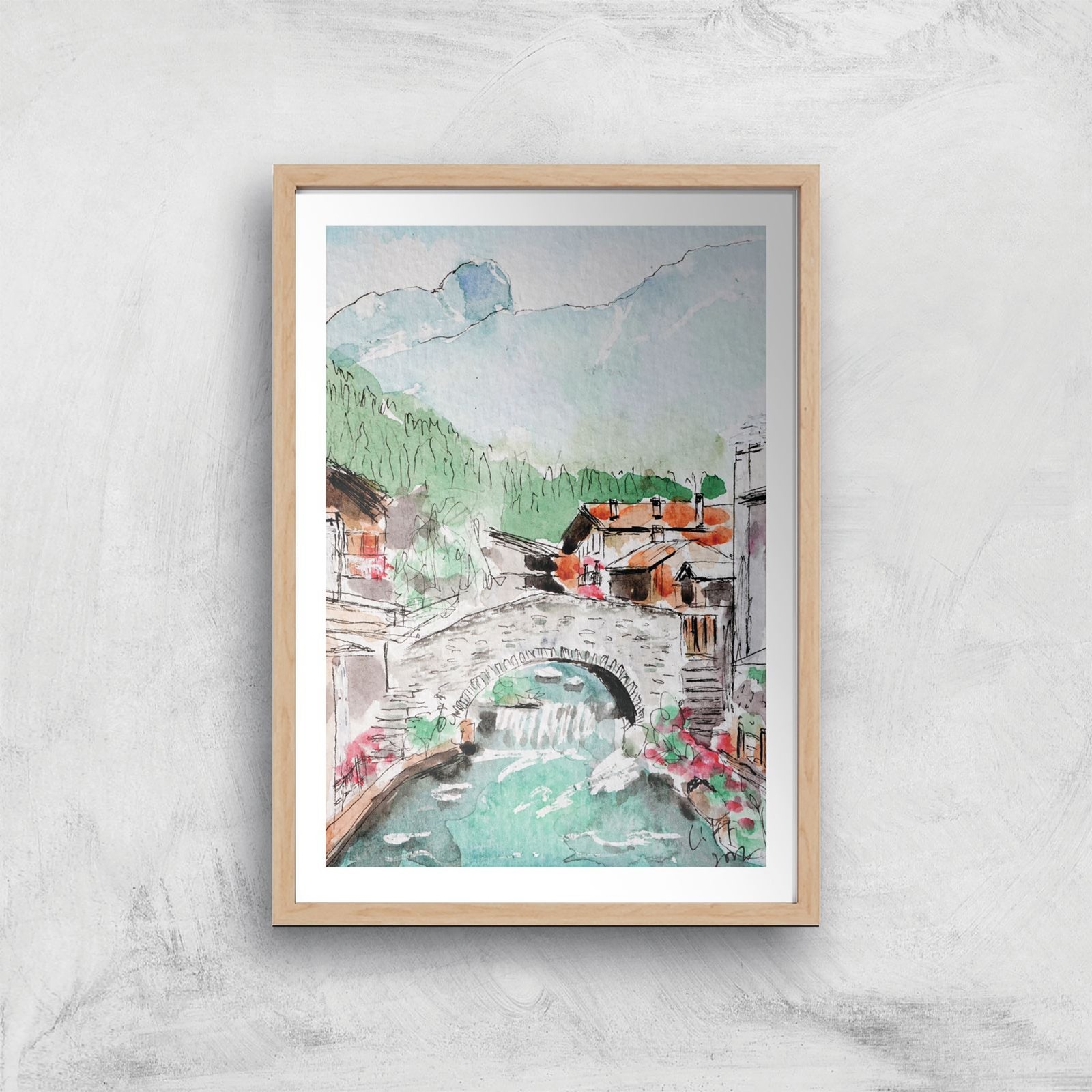 Threadless x IWOOT Italy Landscape Watercolor Giclee Art Print - A3 - Wooden Frame
