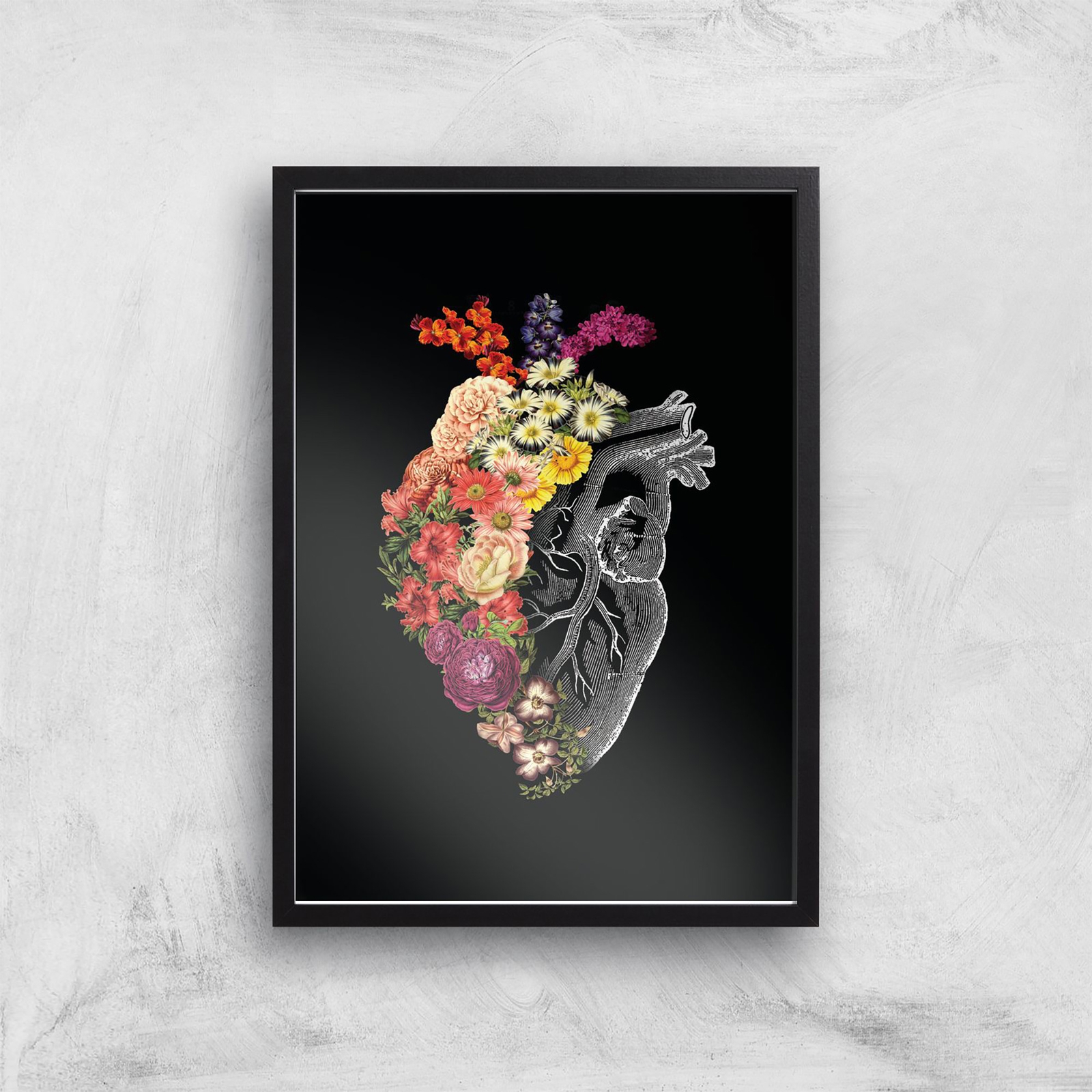 Threadless x IWOOT Flower Hearts Spring Giclee Art Print - A4 - Black Frame