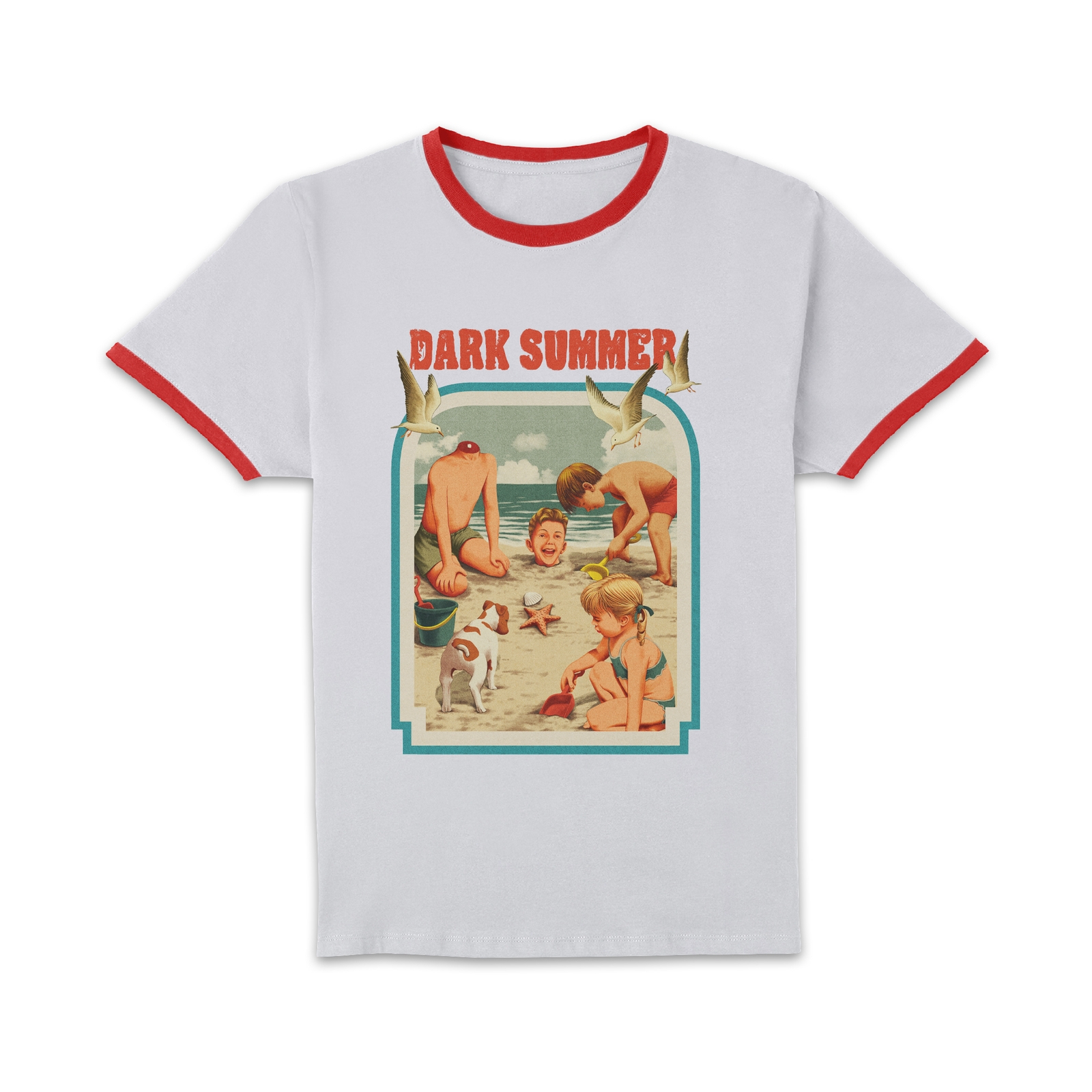 Threadless x IWOOT Dark Summer Unisex Ringer T-Shirt - White/Red - XXL