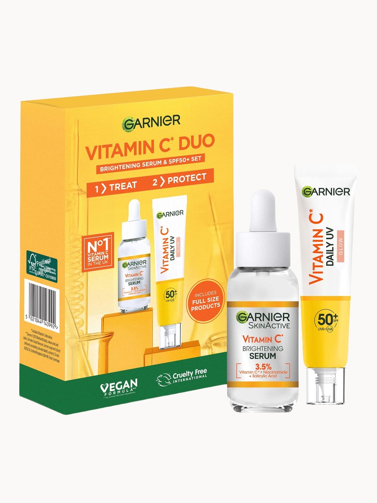Garnier Vitamin C Brightening Serum & Glow UV Fluid SPF 50+ Face Duo Set