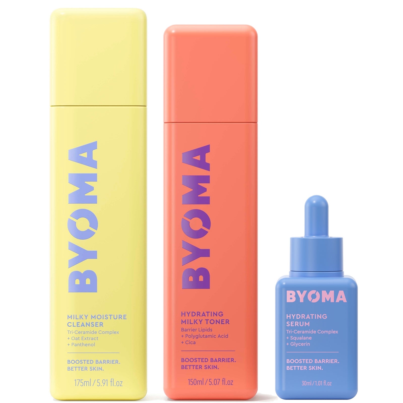BYOMA Milky Moisture Cleanser 175ml, Hydrating Milky Toner 150ml and Hydrating Serum 30ml Bundle