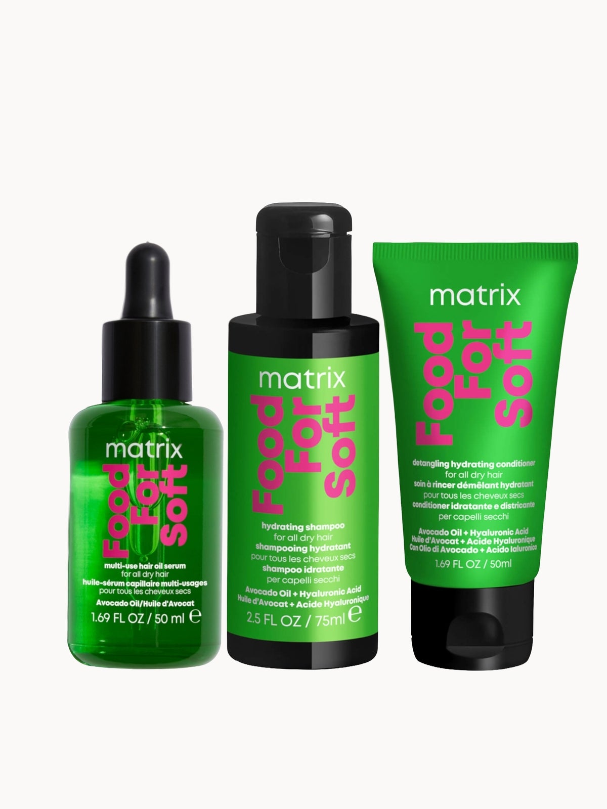 Matrix Food For Soft Hydrating Shampoo 75ml, Moisturising Conditioner 50ml and Hair Oil 50ml For Dry Hair (Worth £27.04)