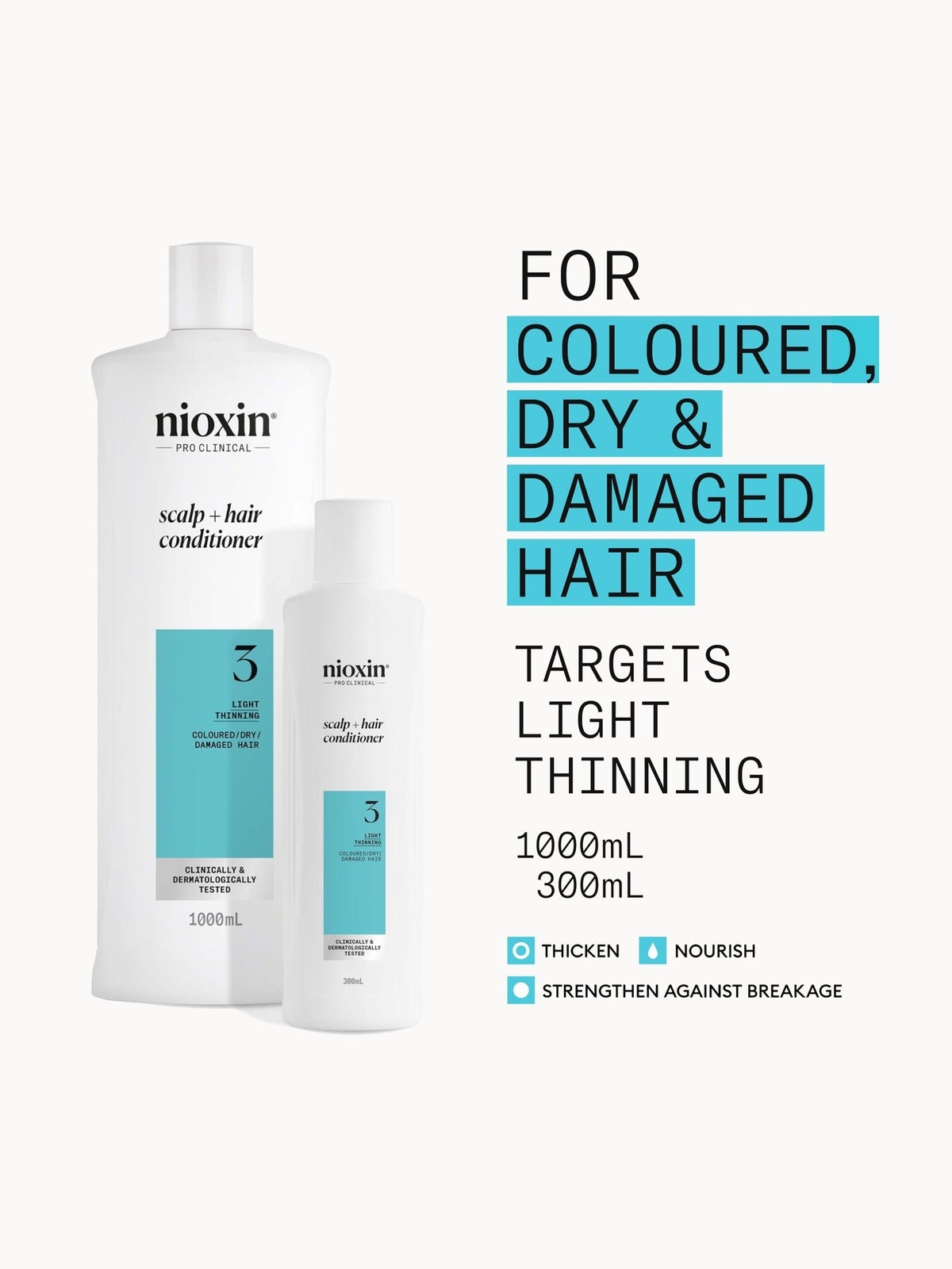 NIOXIN Scalp and Hair Thickening System 3 Conditioner for Coloured Dry and Damaged Hair with Light Thinning 300ml 2