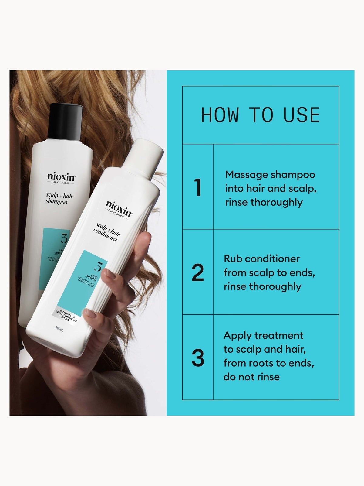 NIOXIN Scalp and Hair Thickening System 3 for Coloured Dry and Damaged Hair with Light Thinning Loyalty Kit 4