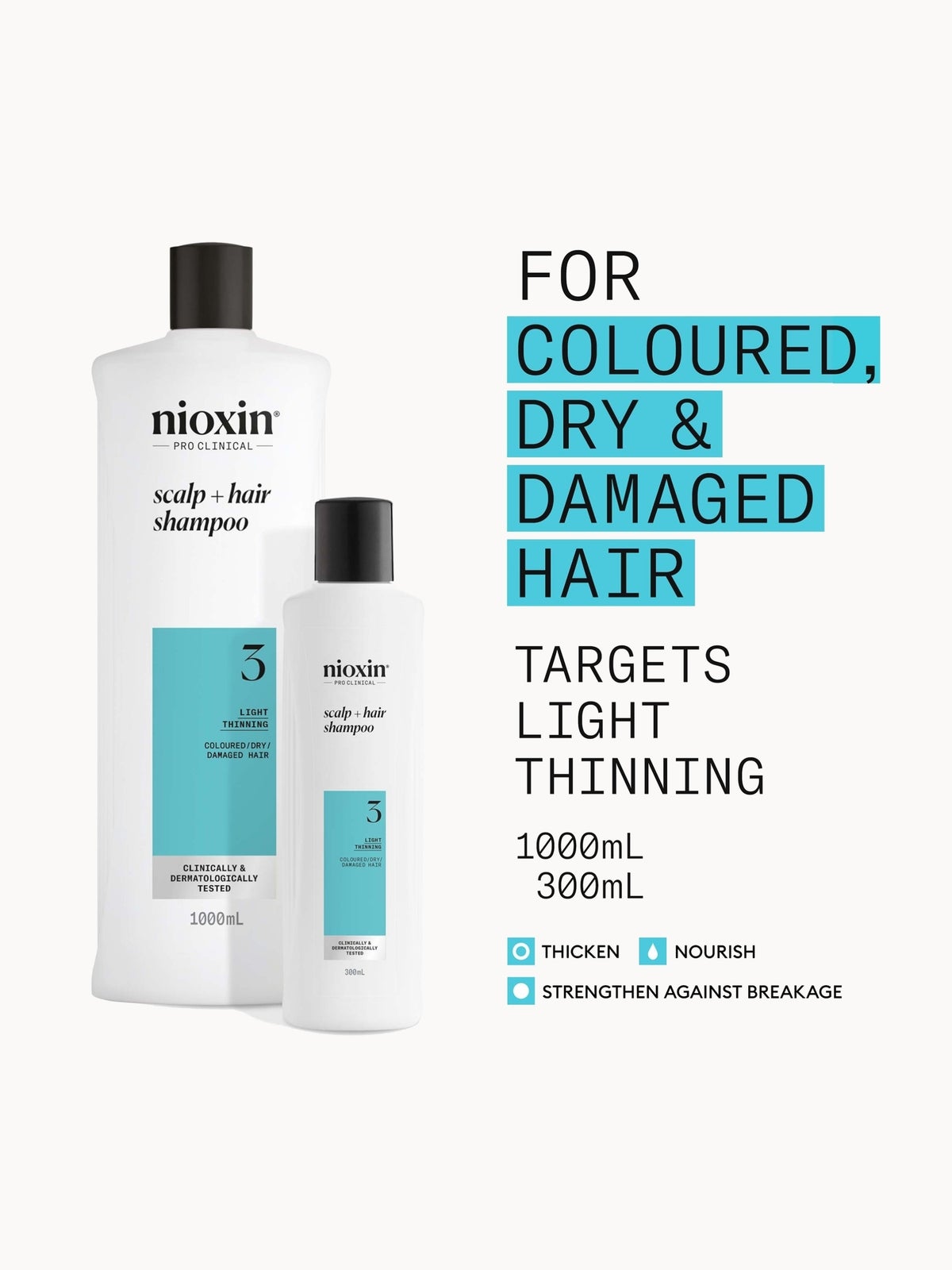 NIOXIN Scalp and Hair Thickening System 3 Shampoo for Coloured Dry and Damaged hair with Light Thinning 300ml 2