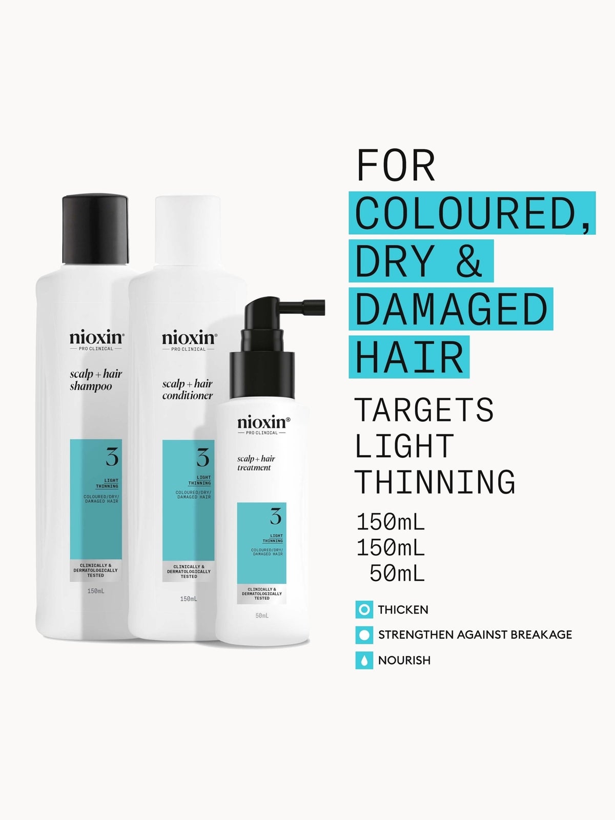 NIOXIN Scalp and Hair Thickening System 3 for Coloured Dry and Damaged Hair with Light Thinning Trial Kit 2