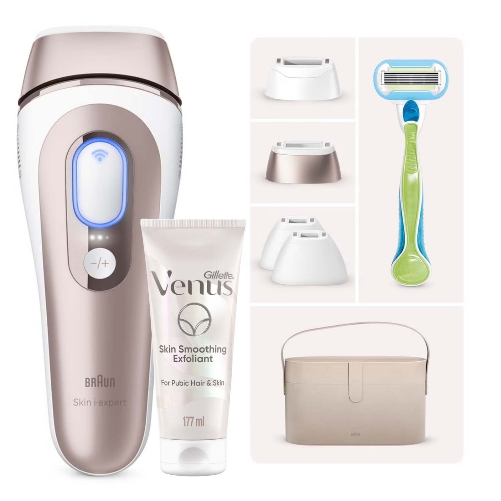 Women's Rose Gold Braun Bundle: Ipl Skin I·expert Pro 7 Pl7387 Pubic Hair Set
