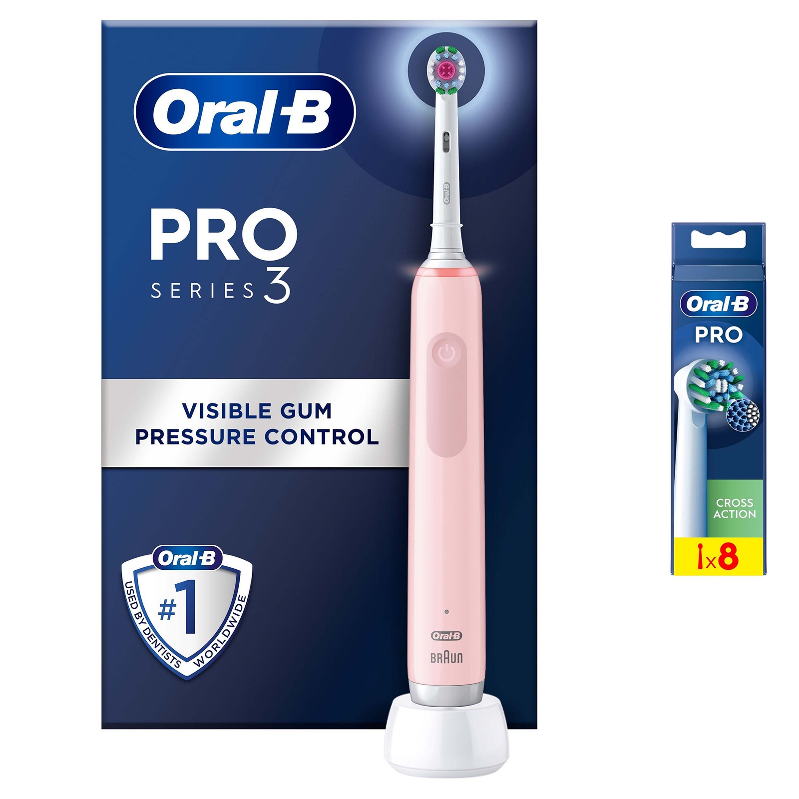 Oral B Pro 3000 3D White Pink Electric Toothbrush - Toothbrush + 8 Refills