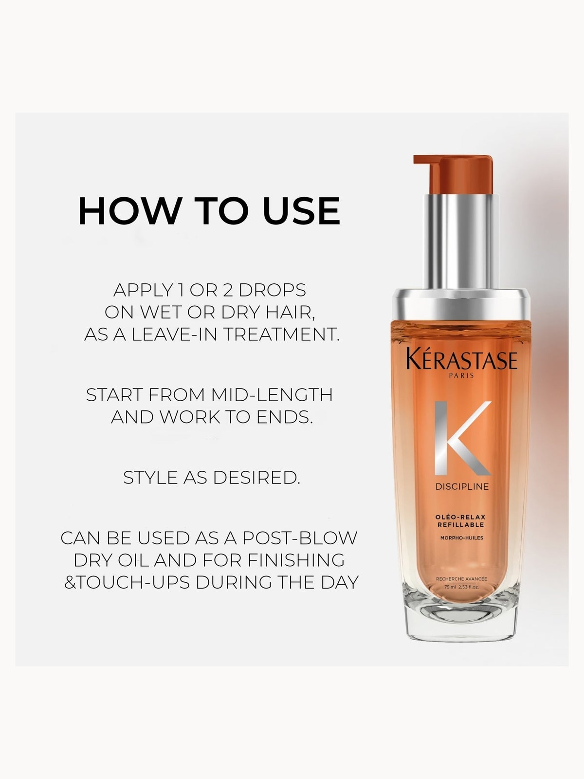 Kérastase Discipline L’Huile Oleo-Relax Refillable Hair Oil 75ml and Refill Duo for Voluminous and Unruly Hair 4
