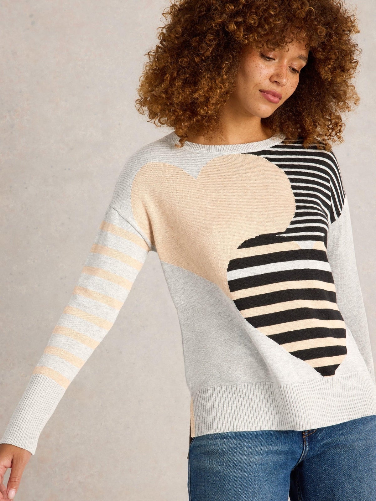 Pullover Olive mit Herz und Streifen - 38