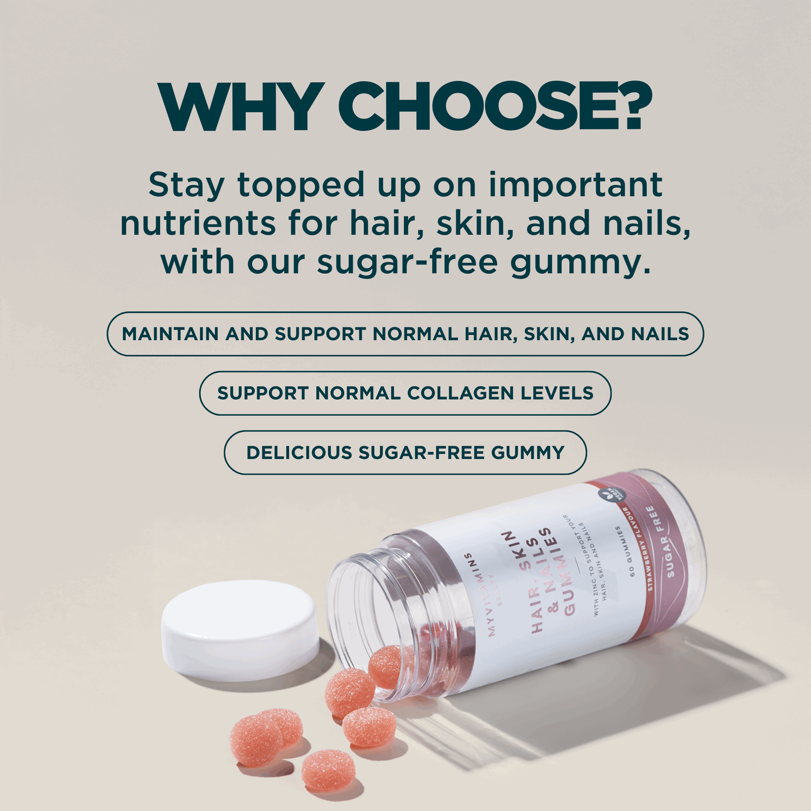 Myprotein Sugar-Free Hair, Skin, & Nails Gummies - 60gummies - Sugar Free Strawberry