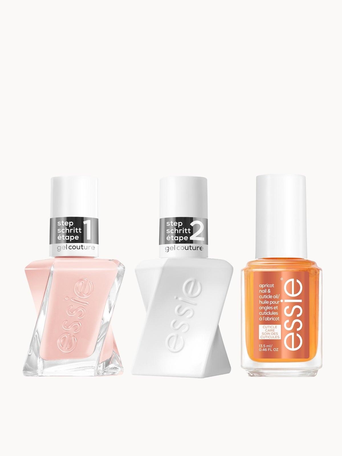 essie Gel Couture Nude Nail Polish Top Coat and Apricot Cuticle Oil Care Bundle