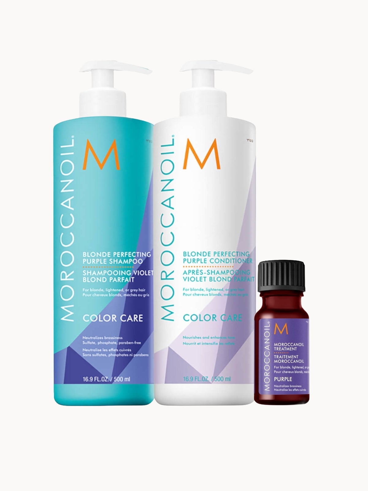 Moroccanoil Blonde Shampoo and Conditioner 500ml Duo with Free Moroccanoil Treatment Purple 10ml (Worth £105.75)