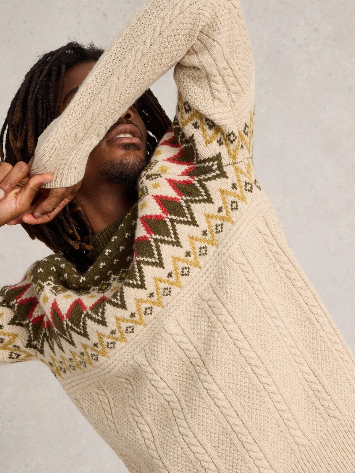 Norwegerpullover mit Zopfstrickmuster - XS