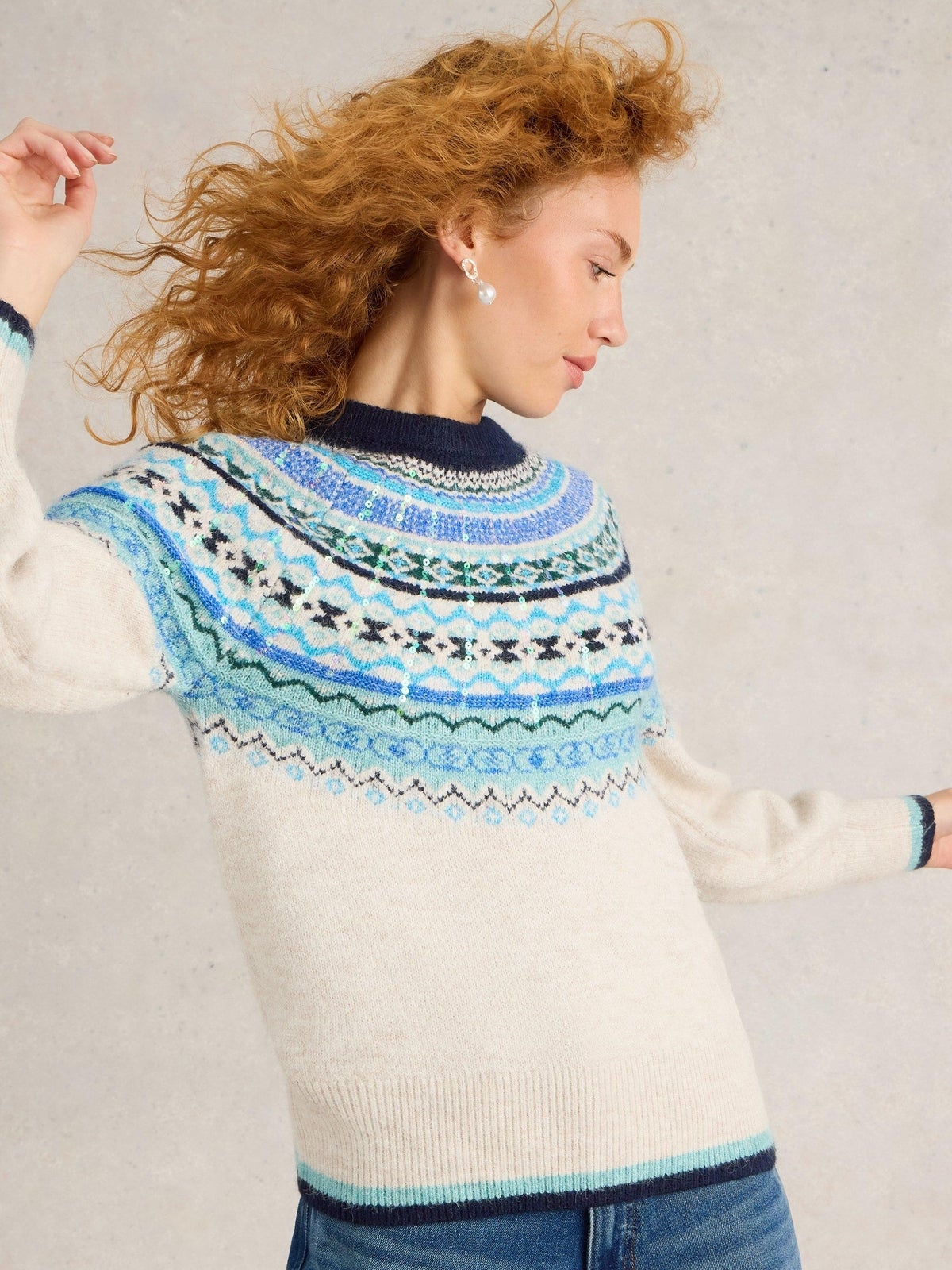 Norwegerpullover mit Pailletten - 48