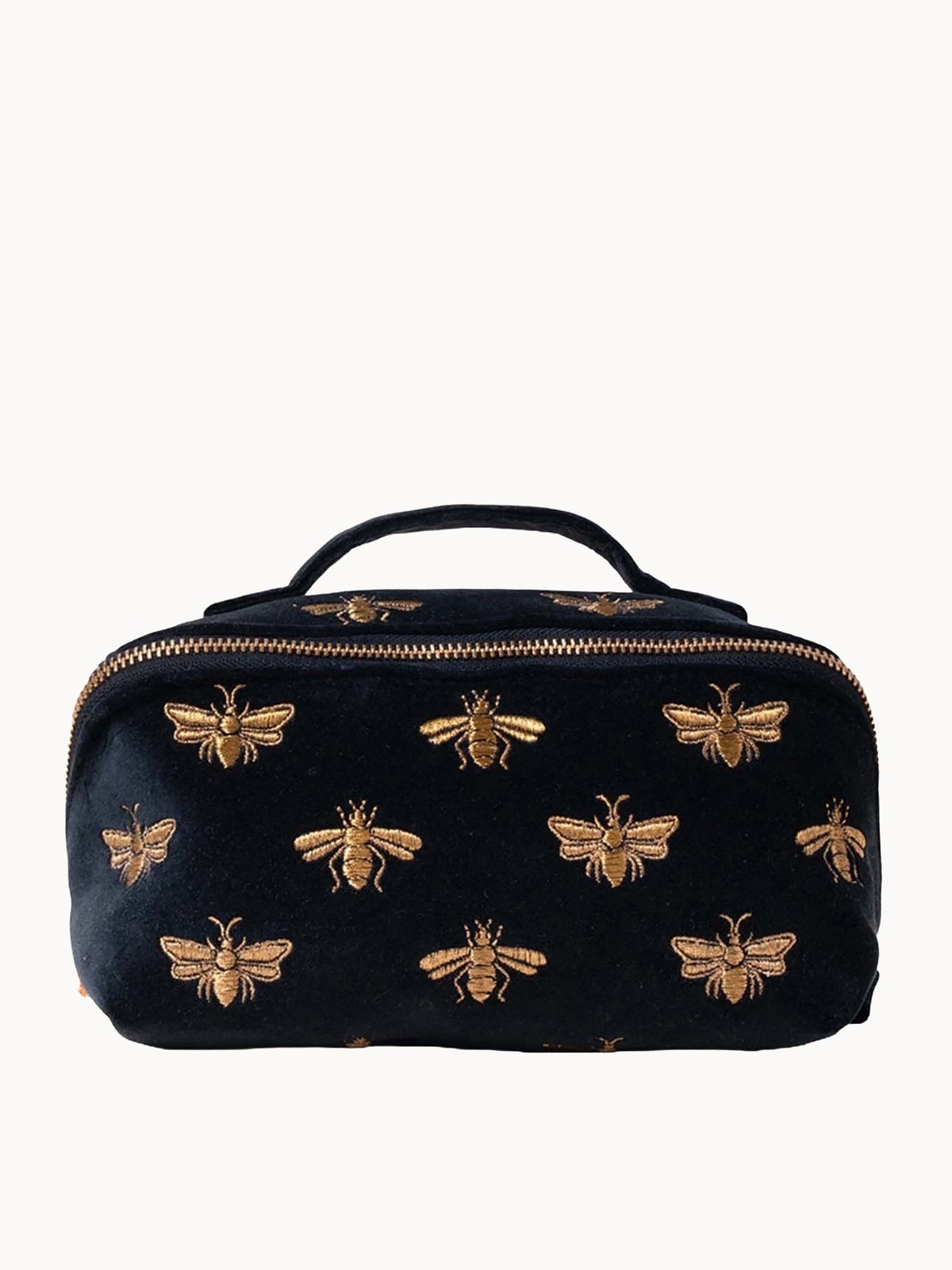 Elizabeth Scarlett Honey Bee Charcoal Velvet Open Flat Makeup Bag