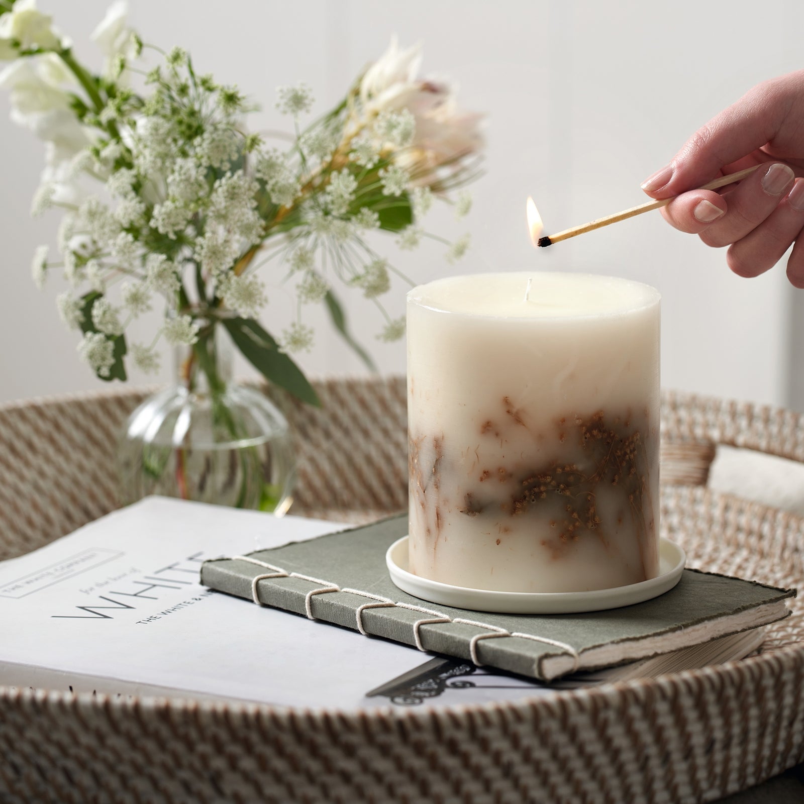 The White Company Extra Large Ceramic Botanical Candle Plate 3