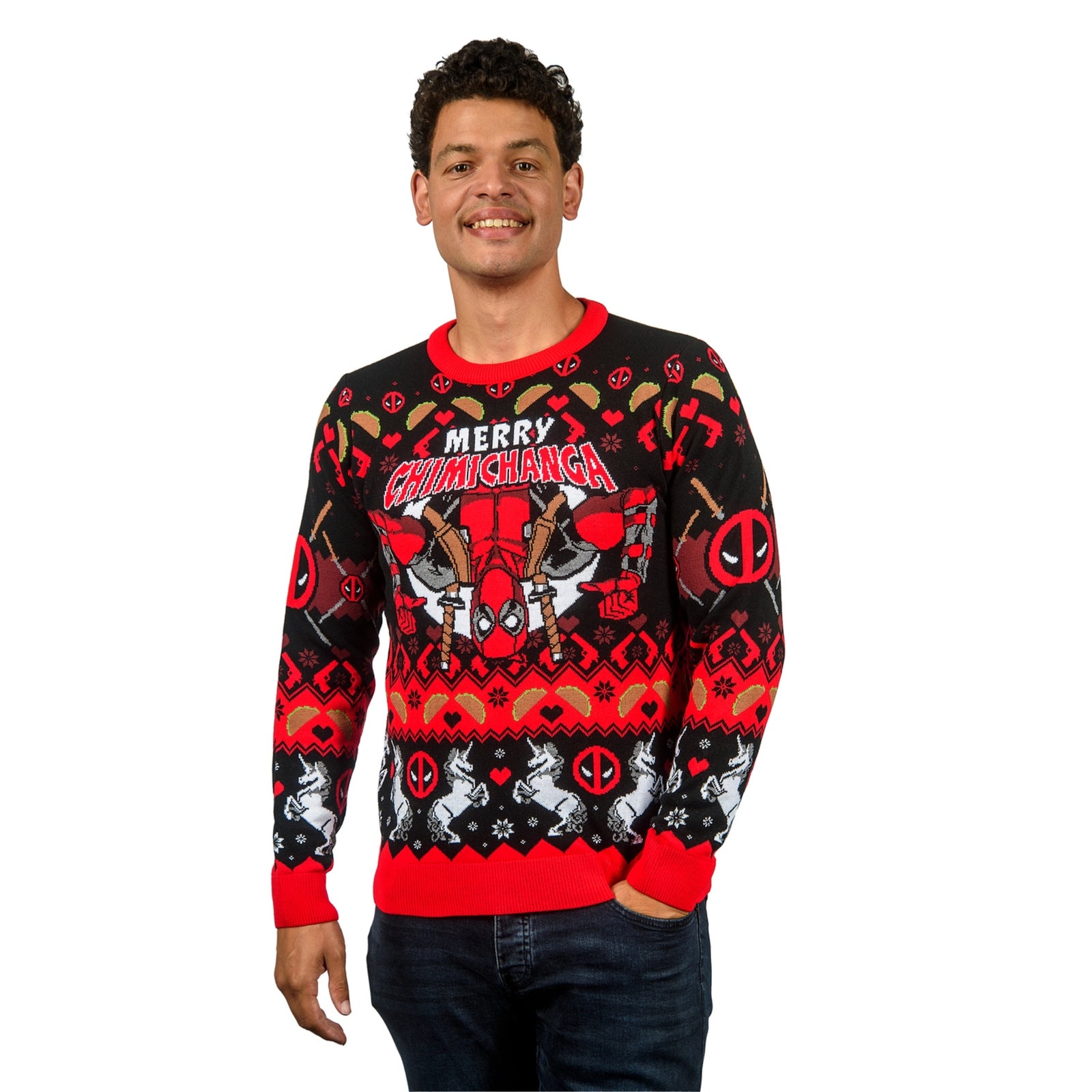 Deadpool Merry Chimichanga Knitted Christmas Jumper - L