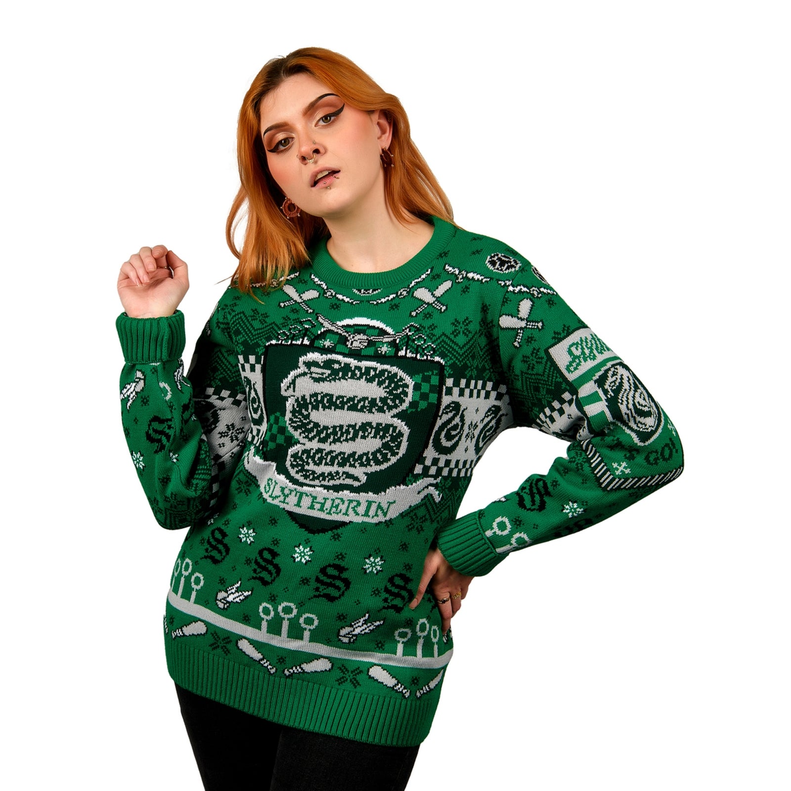 Harry Potter Slytherin Quidditch Knitted Christmas Jumper - S