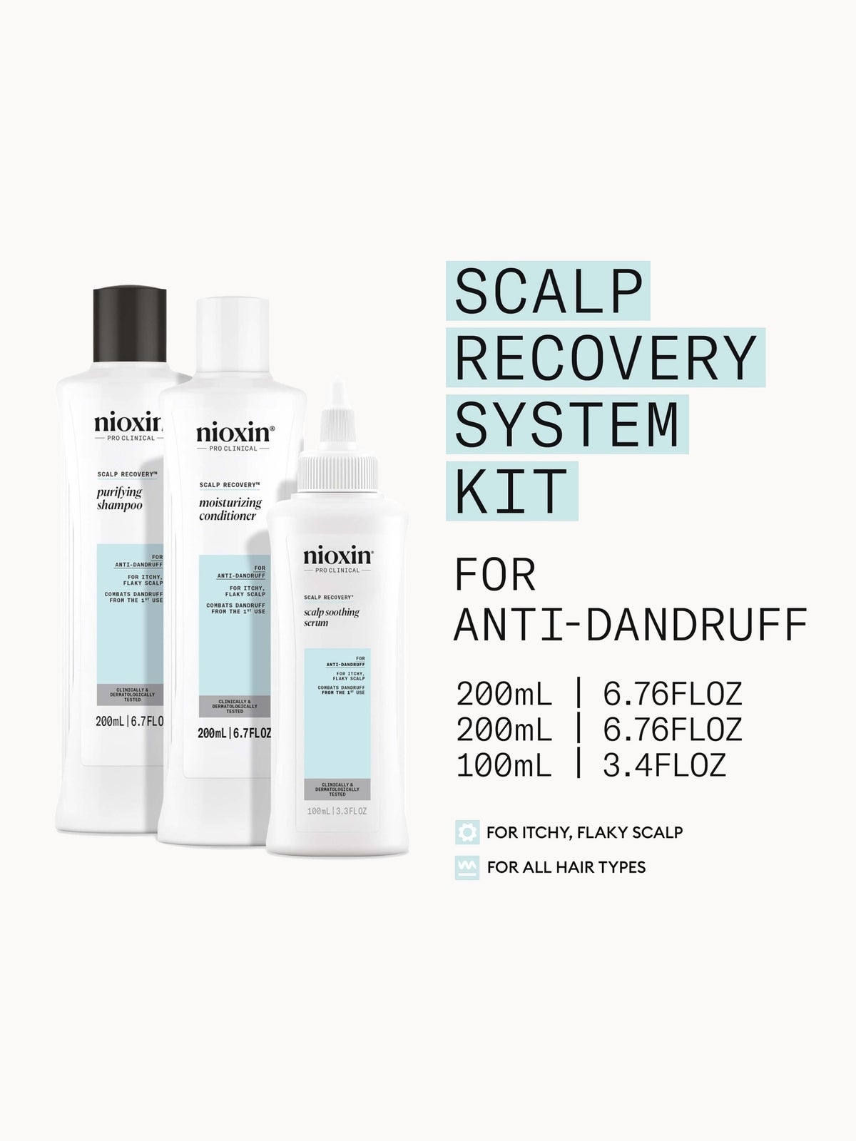NIOXIN Scalp Recovery System for Anti-Dandruff & Itchy Scalp Relief - Includes Shampoo, Conditioner and Serum 2