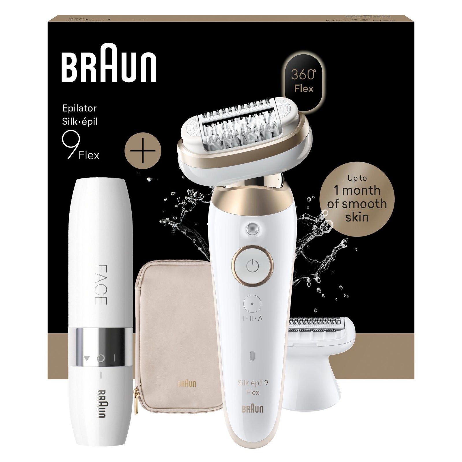 Women's Gold Braun Bundle: Silk-Épil Series 9 Flex 9-041 3D Epilator & Face Fs1000