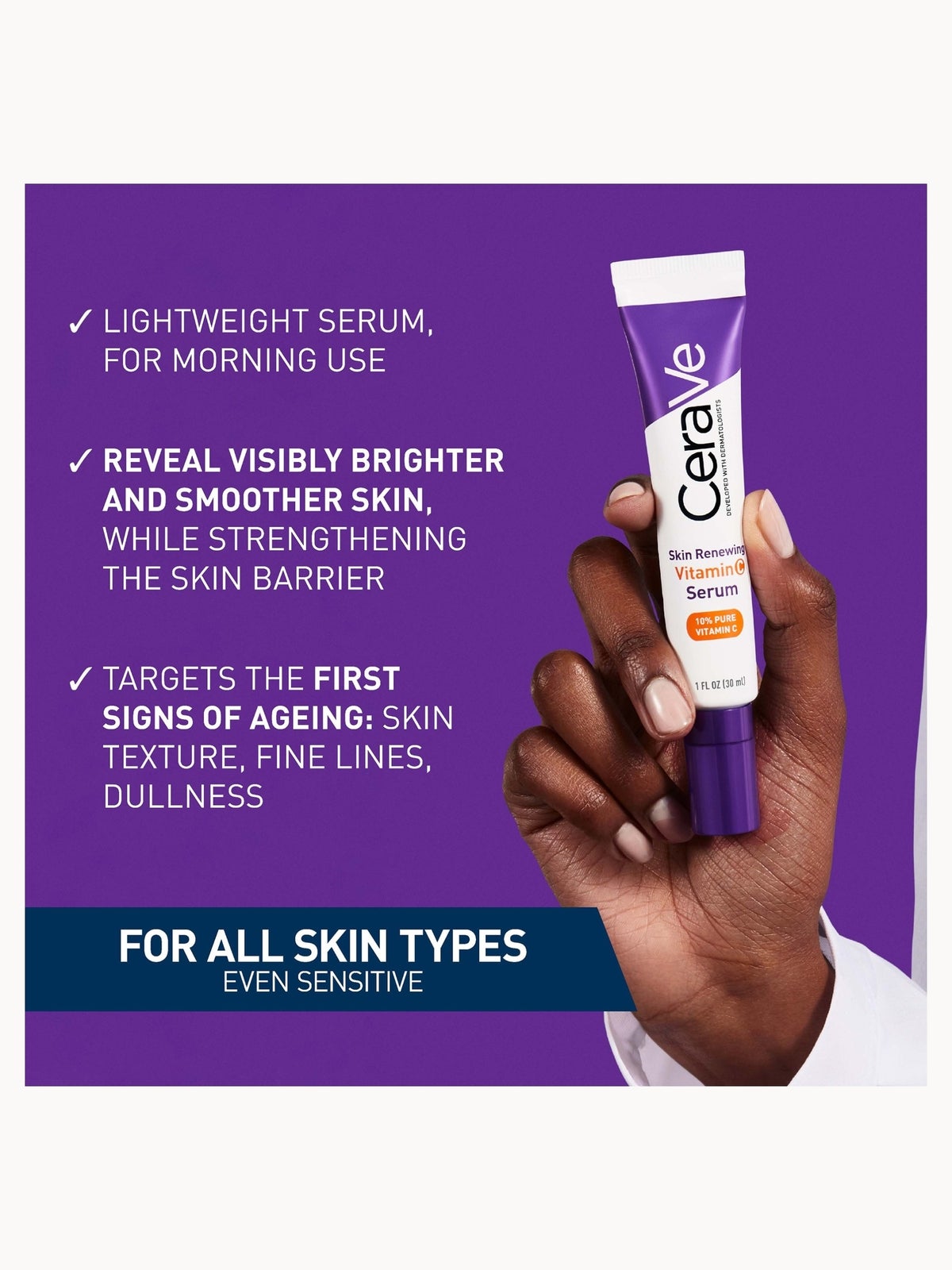 CeraVe Skin Renewing 10% Pure Vitamin C Serum with Ceramides for Brighter & Smoother Skin 30ml 3