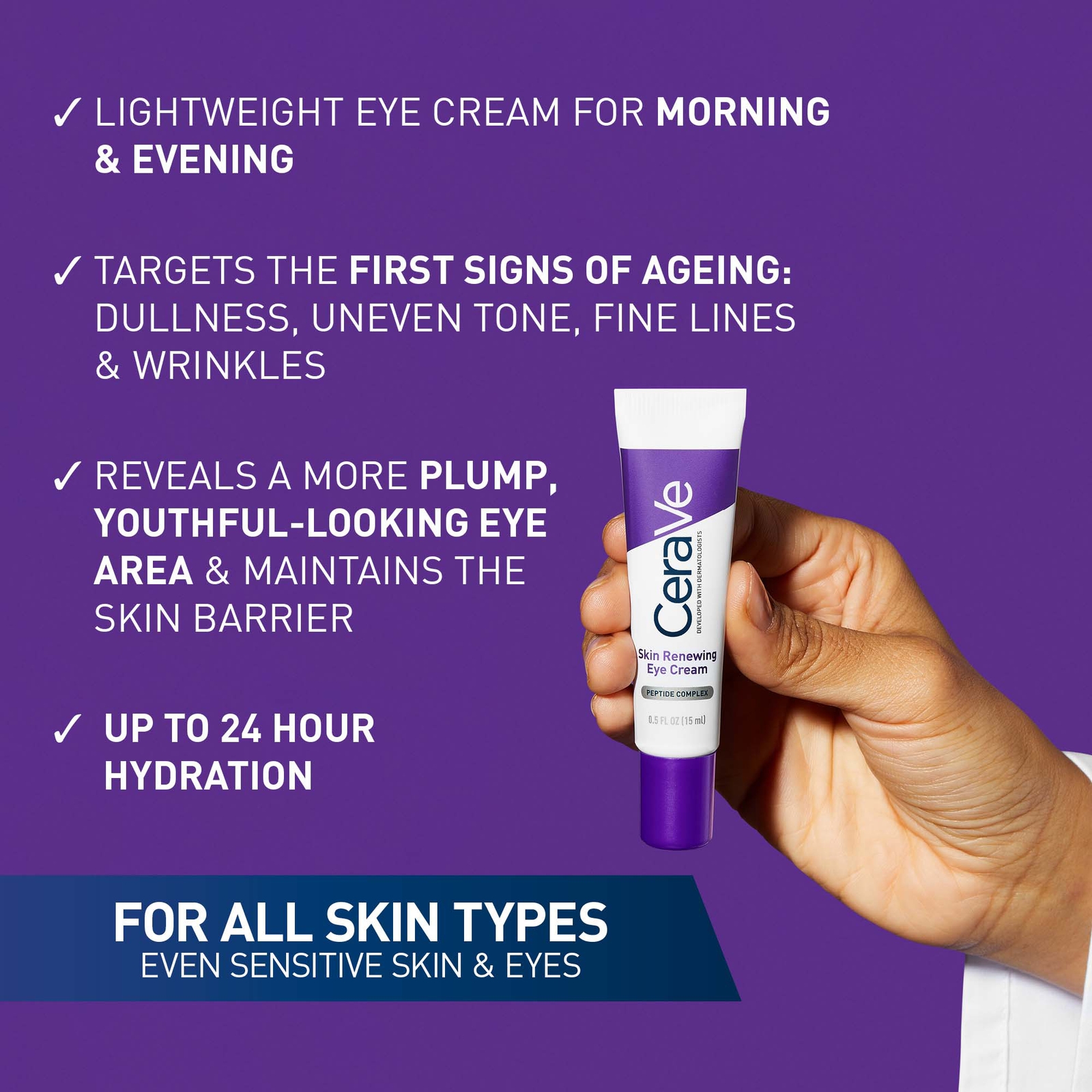 Thumbnail - CeraVe Skin Renewing Eye Cream with Peptide Complex & Caffeine for Brighter Smoother Eyes 15ml