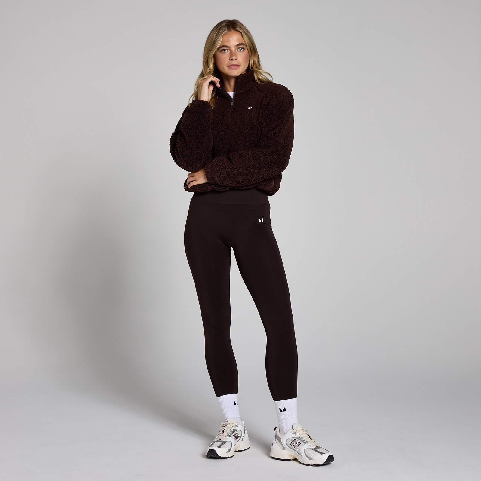 Thumbnail - MP Damen Crop-Fleece mit 1/4-Reißverschluss – Schokolade - XS