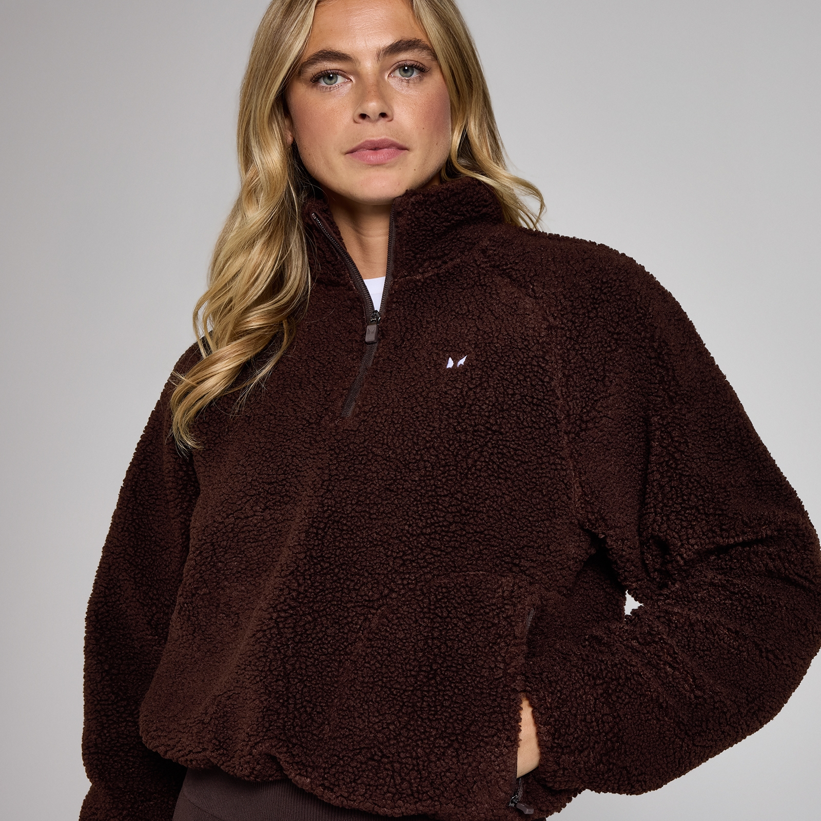 Thumbnail - MP Damen Crop-Fleece mit 1/4-Reißverschluss – Schokolade - XS