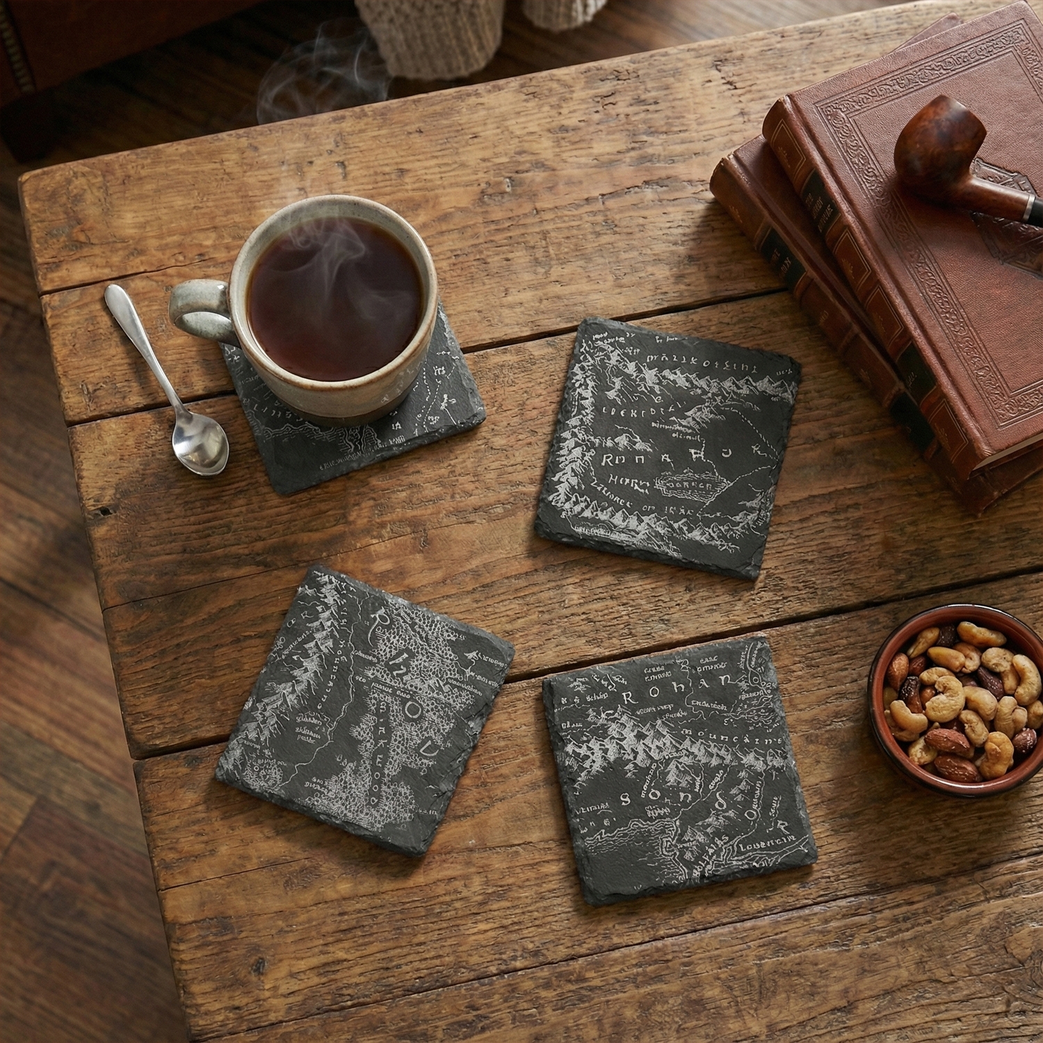 Lord Of The Rings Middle Earth Map Engraved Slate Coaster Set