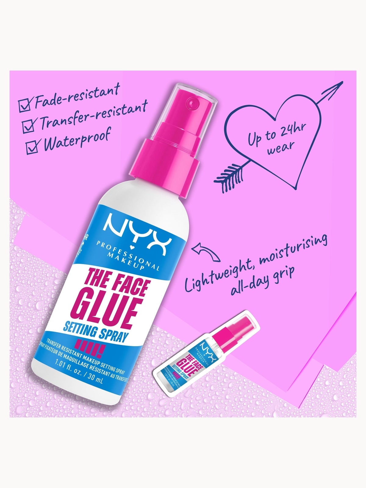 NYX Professional Makeup The Face Glue Setting Spray Up To 24 Hour Wear Transfer Resistant & Waterproof 60ml 3