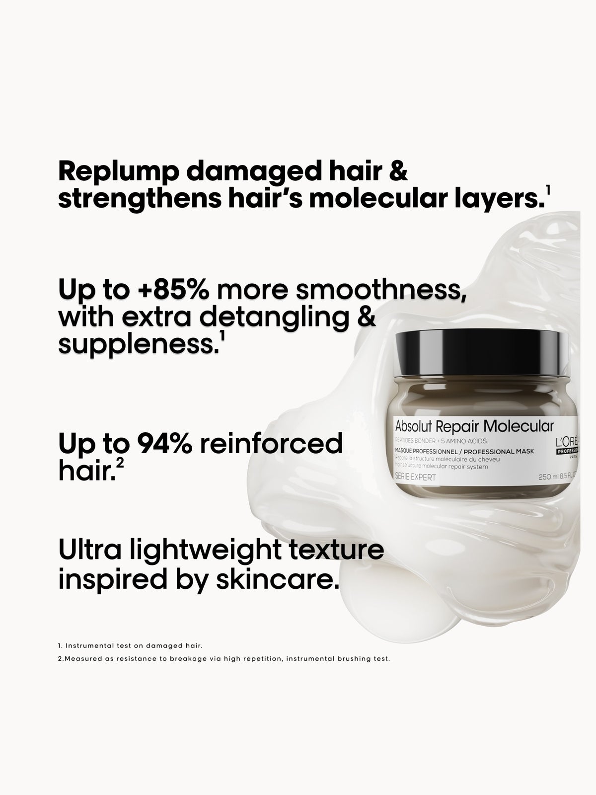 L'Oréal Professionnel Absolut Repair Molecular Shampoo 300ml and Rinse-Off Mask 250ml Set for Damaged Hair 3