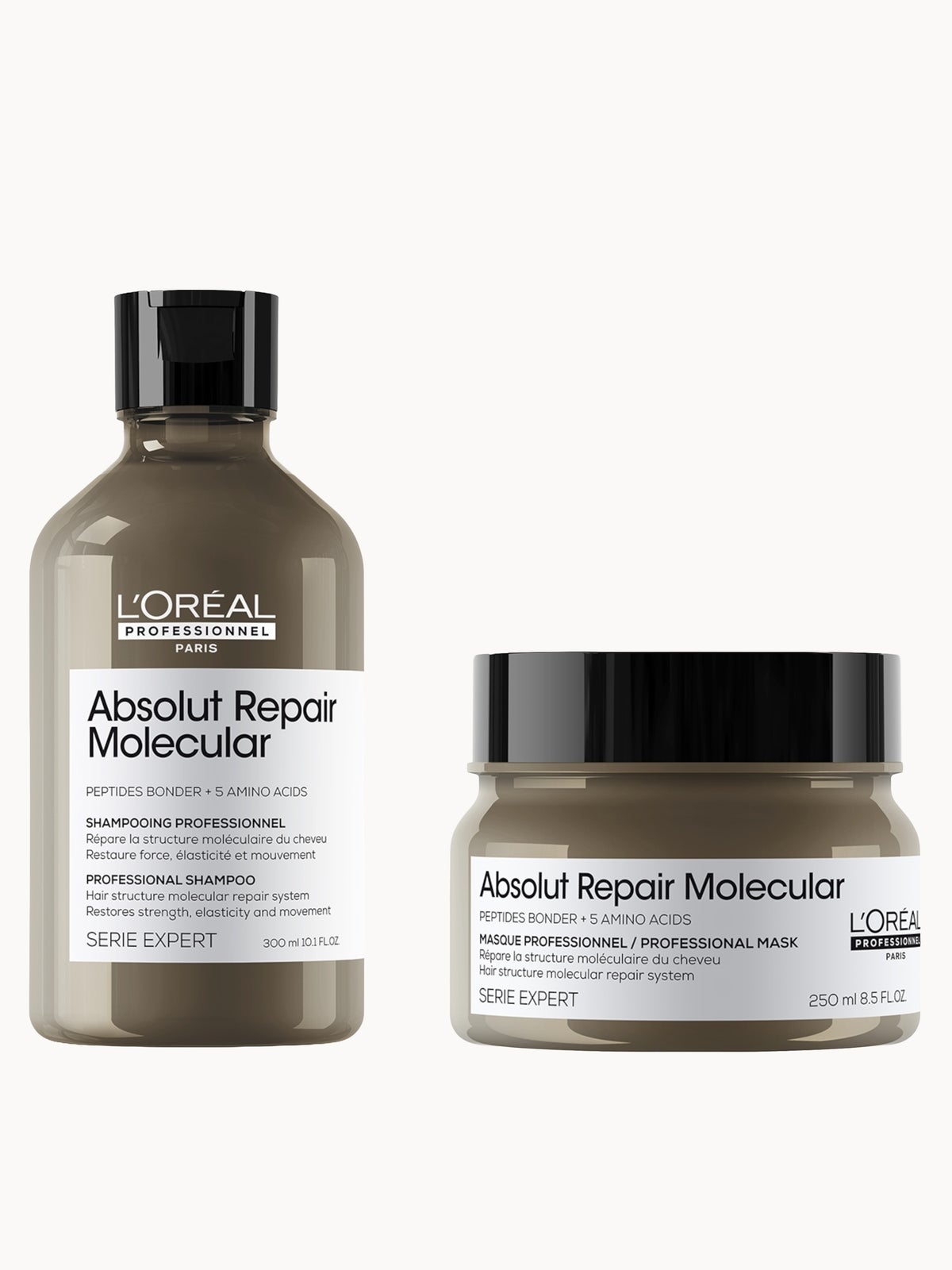 L'Oréal Professionnel Absolut Repair Molecular Shampoo 300ml and Rinse-Off Mask 250ml Set for Damaged Hair