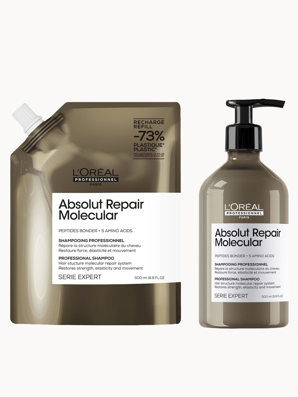 L’Oréal Professionnel Absolut Repair Molecular Shampoo 500ml and Refill Pack 500ml for damaged hair