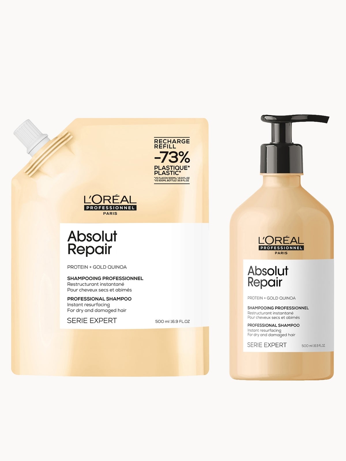 L’Oréal Professionnel Absolut Repair Shampoo 500ml and Refill Pack 500ml for dry & damaged hair