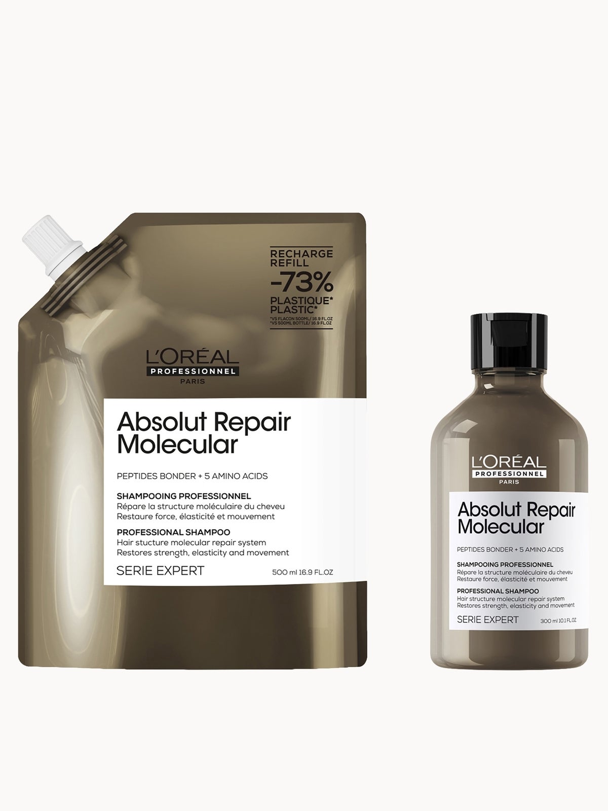 L’Oréal Professionnel Absolut Repair Molecular Shampoo 300ml and Refill Pack 500ml for damaged hair