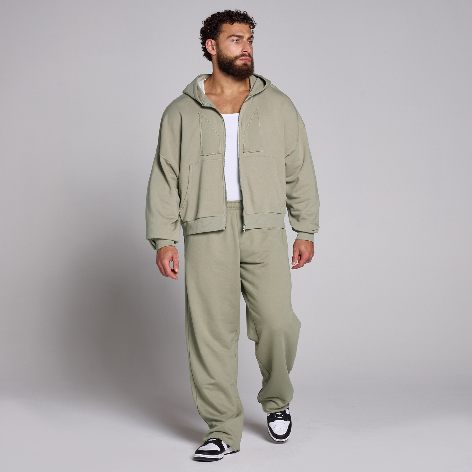 Thumbnail - MP Herren Applique Kapuzenpulli mit Zwei-Wege-Reißverschluss  – Dunkler Salbei - XL