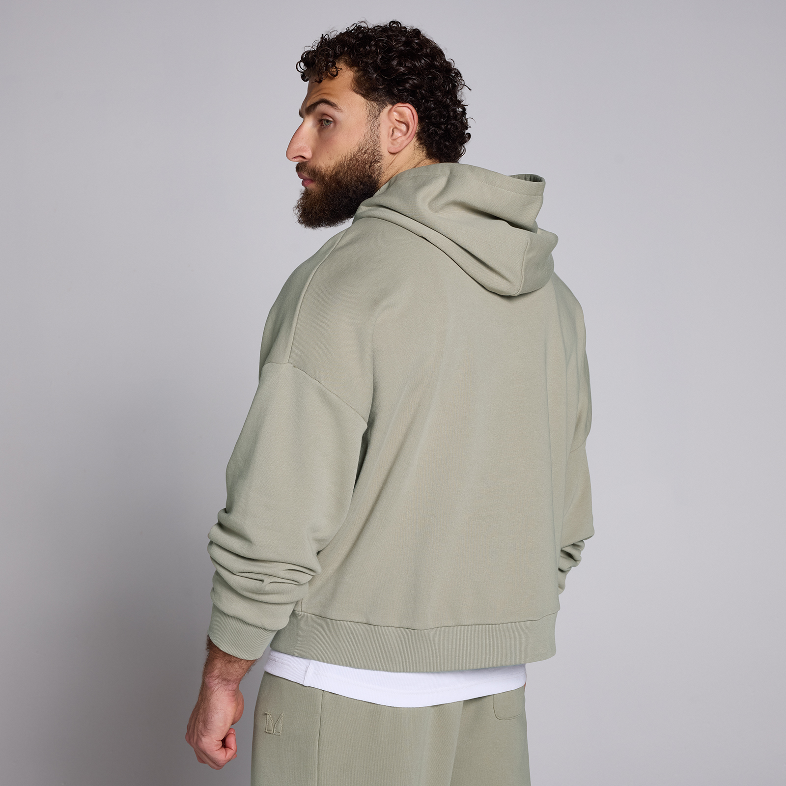 MP Herren Applique Kapuzenpulli mit Zwei-Wege-Reißverschluss – Dunkler Salbei - XL