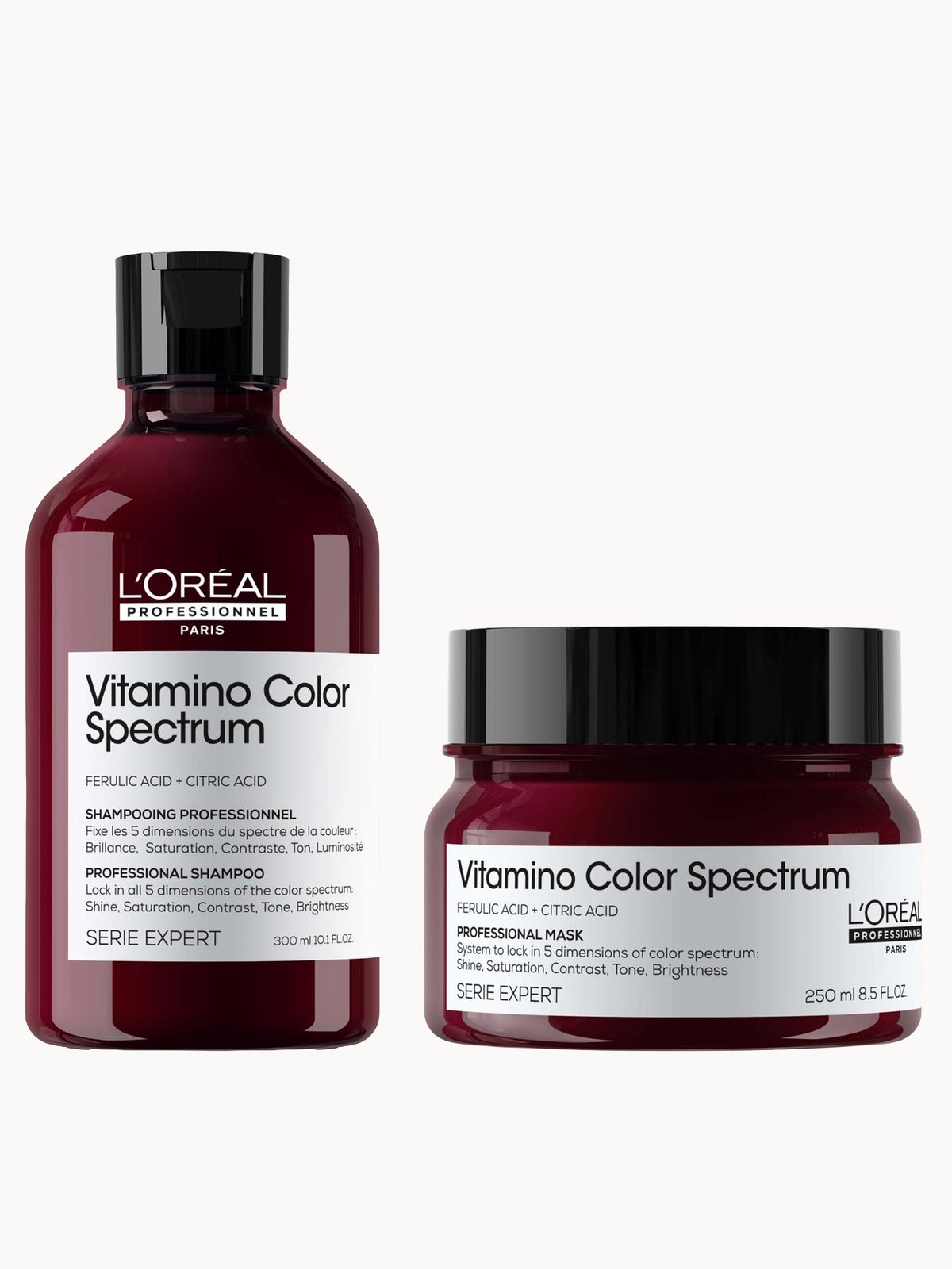 L'Oréal Professionnel Vitamino Color Spectrum Shampoo 300ml and Rinse Off Hair Mask 250ml Bundle for Coloured Hair