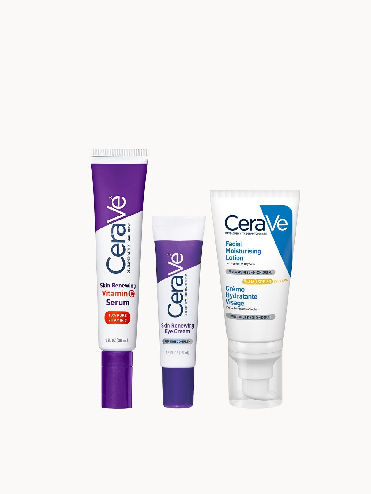 CeraVe Daily Care Routine for First Signs of Ageing Eye Cream Vitamin C Serum and Moisturiser with SPF50