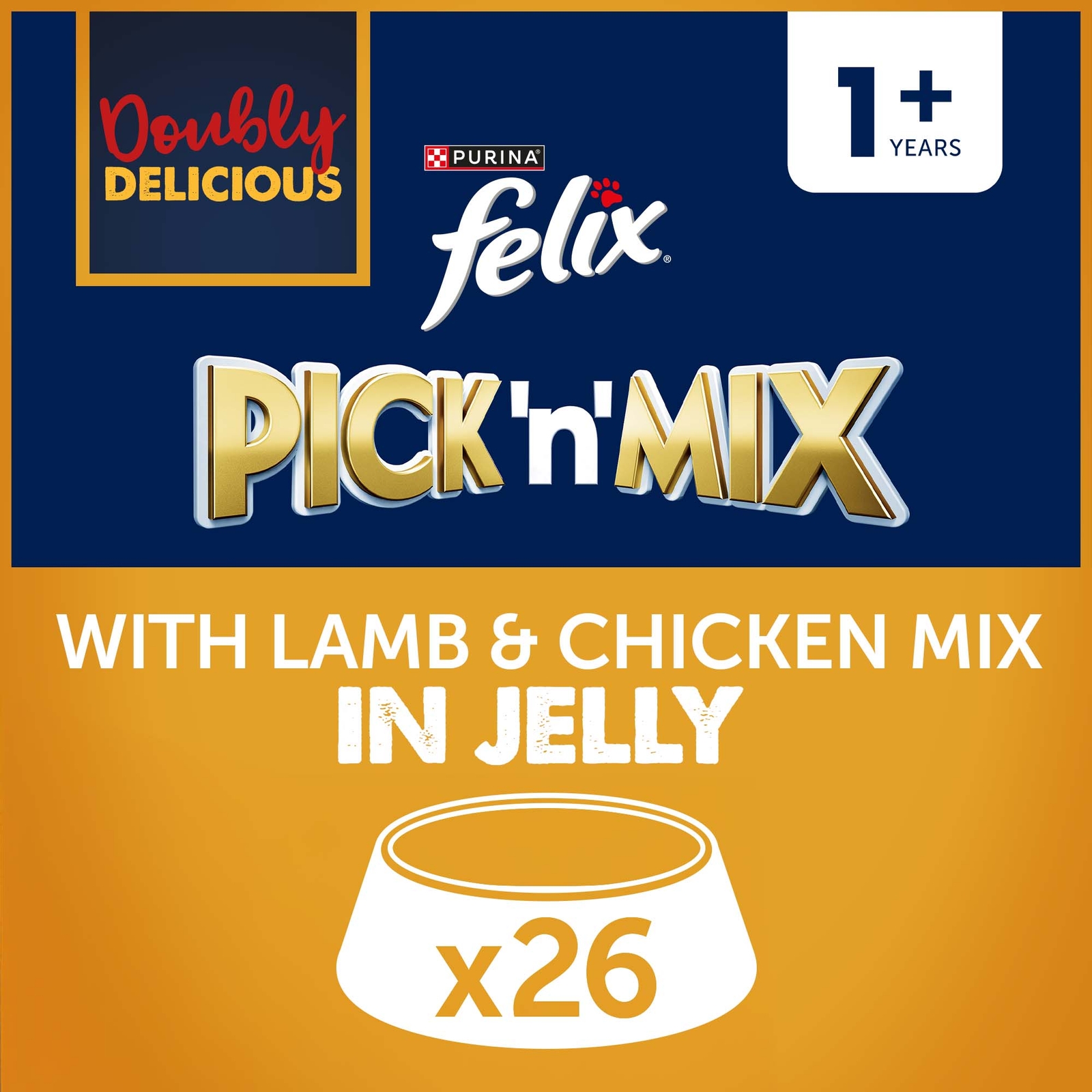 Image of Felix Doubly Delicious Adult Wet Cat Food with Lamb & Chicken in Jelly 26x85g