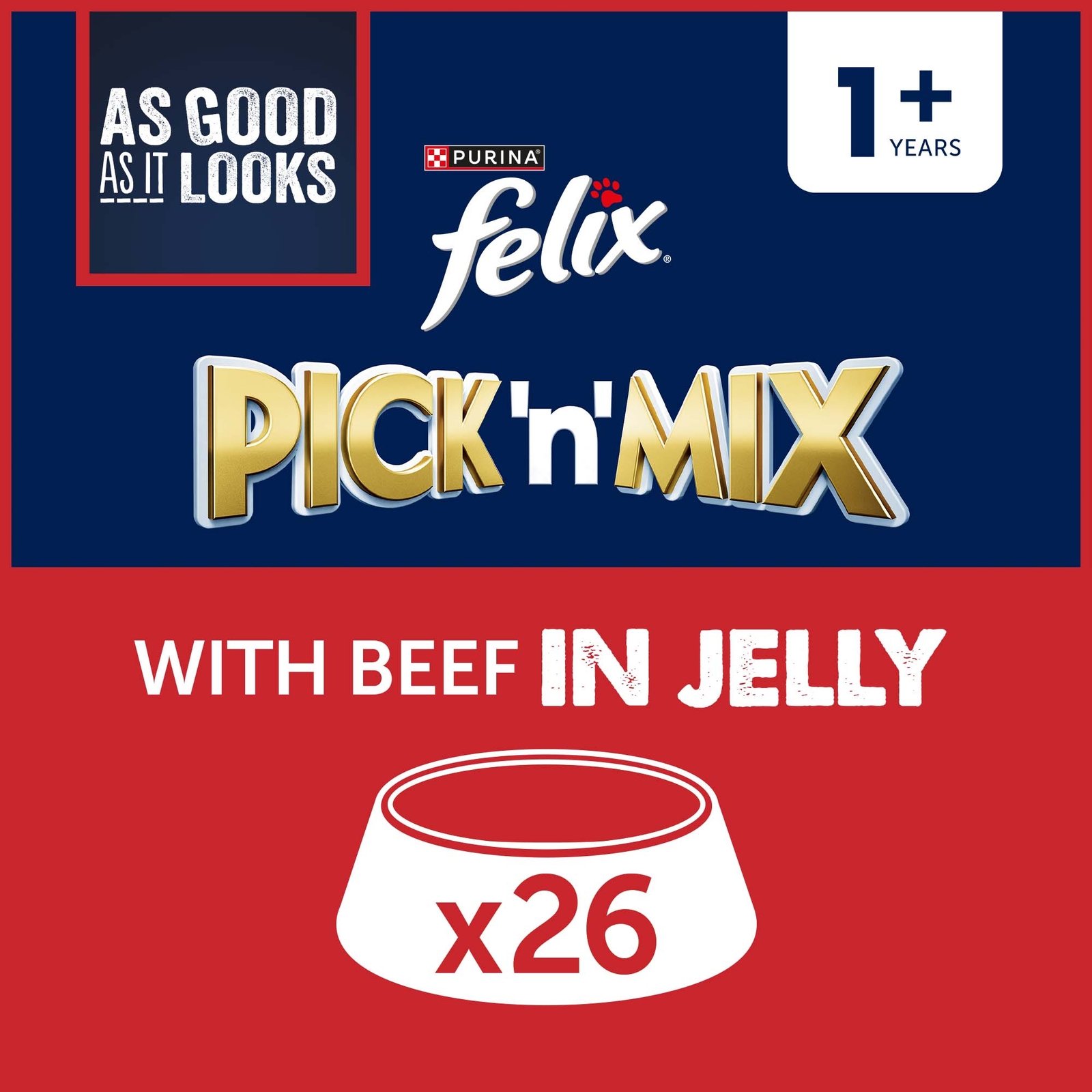 Felix As Good As Is Looks Adult Wet Cat Food with Beef in Jelly 26x85g – Felix