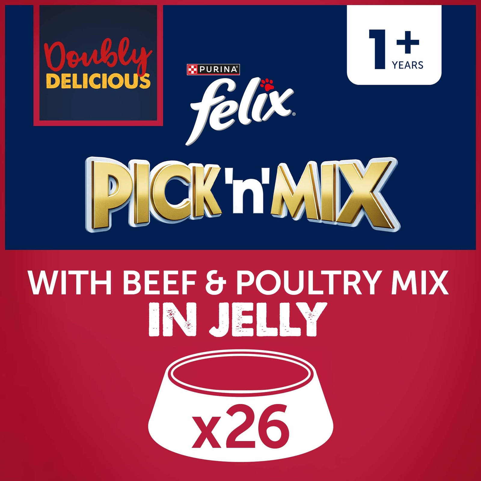 Felix Doubly Delicious Adult Wet Cat Food with Beef & Poultry in Jelly 26x85g – Felix