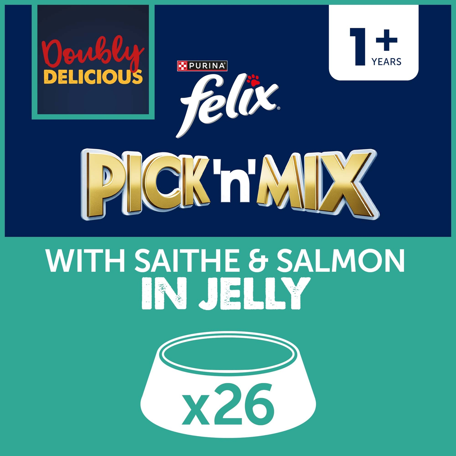Image of Felix Doubly Delicious Adult Wet Cat Food with Salmon & Saithe in Jelly 26x85g